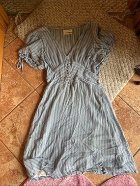 Urban Outfitters Blue & White Striped V-Neck Midi Dress